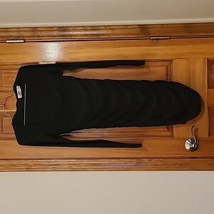 Tiger Mist super sexy black ruched sides square neck bodycon little black dress